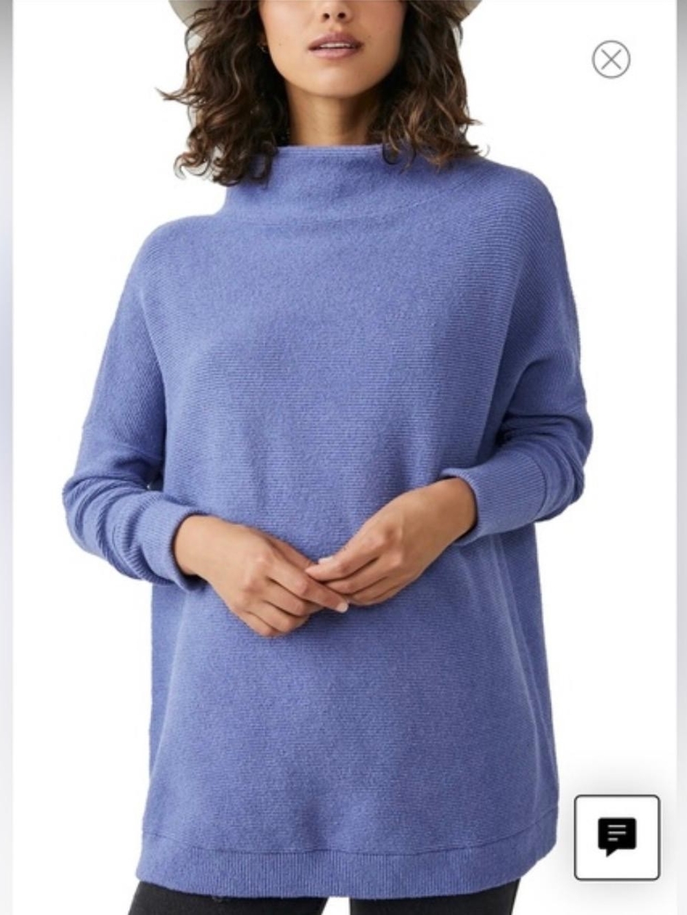 Free People Ottoman Slouchy Tunic Sweater Periwinkle Blue Mock Neck Size M